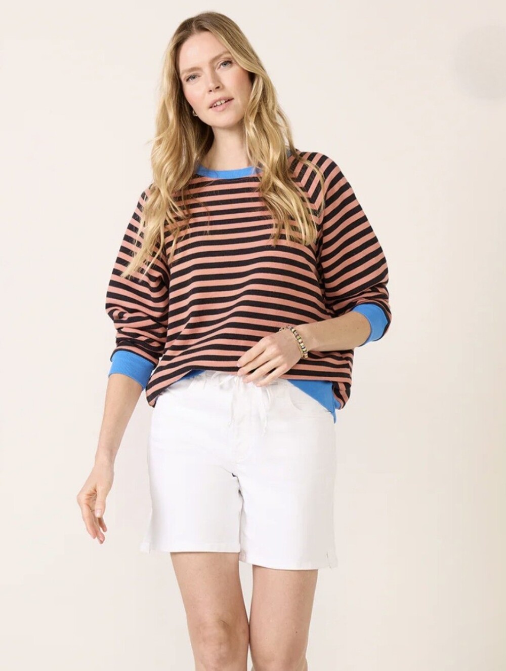 NWT Daydreamer Striped Vintage Relaxed Sweatshirt with Blue Trim